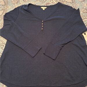Terra & Sky Navy Long Sleeve Henley Top plus 2X